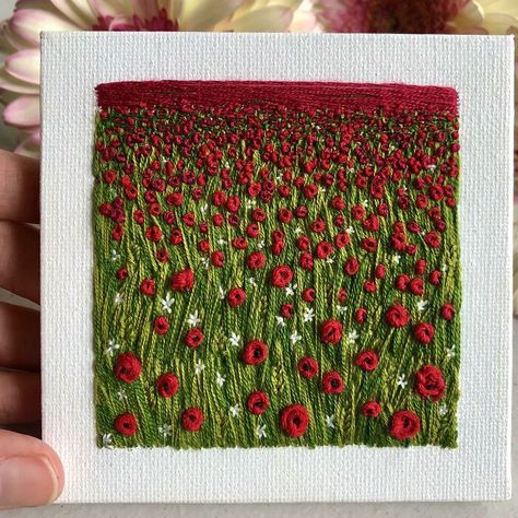 I Embroidered A Field Full Of Poppies On A Mini Canvas And Loving The Result Bee Embroidery, Embroidery Works, Thread Painting, Poppy Field, Hand Embroidery Design, Mini Canvas, Embroidery Inspiration, Hoop Art, Beautiful Embroidery