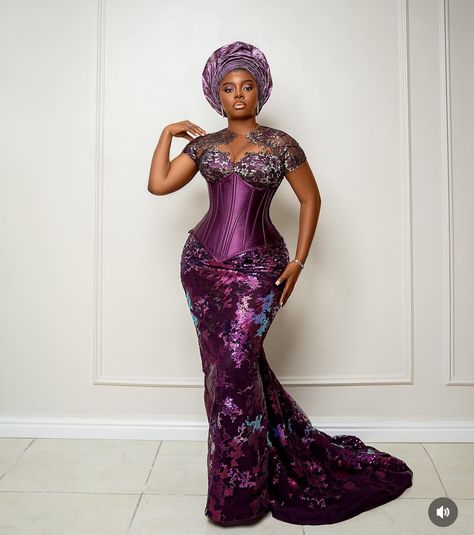 Can’t get over this beautiful look from @ariyiikedimples 💜💜💜 . Perfect Asoebi look💜✨✨ . . Dress by @emaginebybukola #asoebistyles #asoebibella Purple Lace Asoebi Styles, Purple Asoebi Lace Styles For Wedding, Purple African Print Dresses, Purple Ankara Dress Styles, Modern Traditional Dresses, Elegant Asoebi Styles, Purple Asoebi, African Traditional Dress, Nigerian Attire