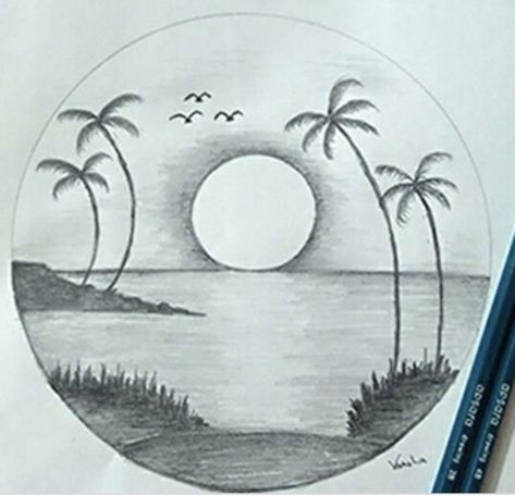 Beach Drawing Sketches Simple, Drawing Inside A Circle, Social Realism Art, Simple Nature Drawing, Circle Drawings, Easy Horse Drawing, Drawing In Circle, Butterfly Sketch, Oil Pastel Drawings Easy