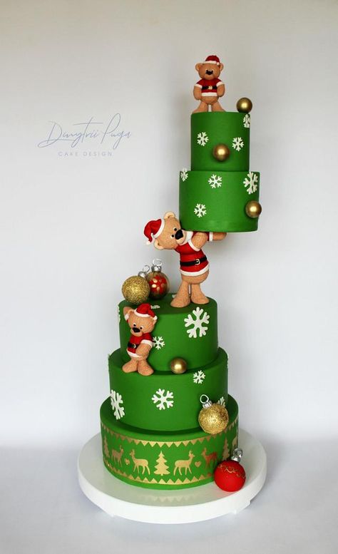 Christmas teddy cake  - cake by Dmytrii Puga Modern Christmas Cake, Christmas Cake Design, Teddy Cake, Christmas Cake Ideas, Teddy Cakes, Christmas Themed Cake, Gravity Cake, Cake Christmas, Christmas Cake Designs