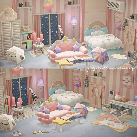 grace or garcie 🥀 on Instagram: “4/6: starry bedroom 💫 i love Kiki and Lala 💞 but i really disliked the wallpaper in this furni set 🥺 this took me HOURS hehe but i’m happy…” Starry Bedroom, Acnh Living Rooms Ideas, Kawaii Island, Sanrio Bedroom, Kiki And Lala, Sanrio Room, Pastel Kidcore, Kawaii Room Ideas, Acnh Inspiration