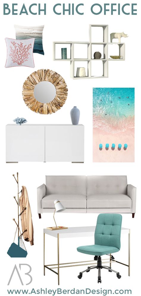 Beach Decor Office, Beach Office Theme, Boho Beach Office, Beach Themed Office Decor, Beach Theme Office Ideas, Beachy Office Decor, Beach Office Decor Coastal Style, Beachy Office Ideas, Modern Coastal Home Office