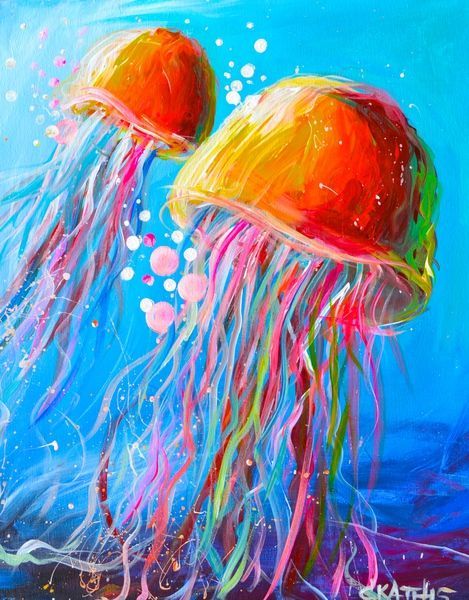 Join us Saturday, February 28th at 7pm to paint "Electric Jellyfish"! - Create, Mix and Mingle Art and Entertainment Studio Meet-ups (San Mateo, CA) - Meetup Dyi Art, Revere Pewter, Easy Canvas, Kids Canvas, Oil Pastel Art, Soyut Sanat Tabloları, Acrylic Painting For Beginners, Canvas Ideas, Simple Acrylic Paintings