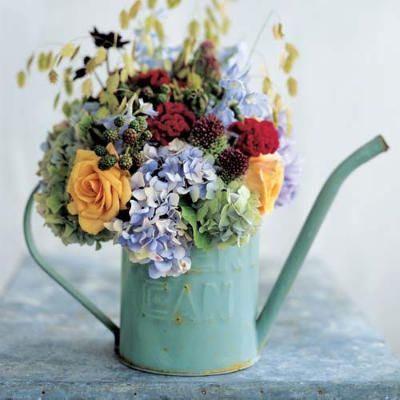 18 Awesome Farmhouse Alternative Vases - The Cottage Market Easter Wedding Ideas, Silk Arrangements, Watering Cans, Beautiful Blooms, Watering Can, Cut Flowers, Love Flowers, Flower Arrangement, Pretty Flowers