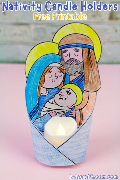 Get festive with this Christmas Nativity Candle Holder Craft for kids! Choose from 8 delightful, free printables in color and black & white. Homemade Nativity, Toddler Bible Crafts, Nativity Candle, Nativity Cards, Tea Light Crafts, Christmas Sunday School, Advent Crafts, Candle Holder Crafts, Christmas Diy Kids