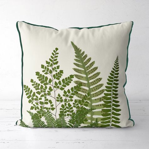 Fern Grove 2 Botanical Pillow Cover Green Fern Cushion - Etsy Green Couch Pillows, Cottage Cushions, Fern Pillow, Leaf Cushion, Spring Decor Ideas, Botanical Pillow, Large Pillow Covers, Green Pillow Covers, Contemporary Cushions