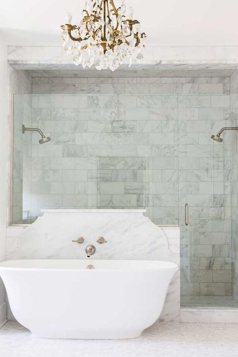 From a glamorous mirrored space to floor-to-ceiling marble marvels, these elegant and timeless bathrooms have a chic, spa-like appeal. Suite Bedroom, Japanese Soaking Tubs, Timeless Bathroom, Bad Inspiration, Subway Tiles, Dream Bathrooms, Southern Home, Marble Bathroom, Dream Bathroom