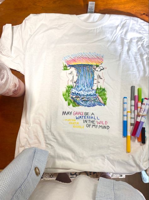 Waterfall Drawing, Diy Waterfall, Diy Marker, Tshirt Painting, Diy T Shirt, Stencil Ideas, Drawing Graphic, Christian Quote, Summer Stuff