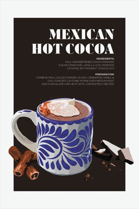 Mexican Hot Chocolate | Hot Chocolate Bar | Cocktail Recipe Poster | Holiday Recipes

Need an cozy addition to your Christmas Decor? Or a fun unique gift for a hot chocolate lover? This Mexican Hot Chocolate Art Print is exactly what you are looking for! Hot Chocolate Advertising, Hot Chocolate Poster, Hot Chocolate Vintage Poster, Authentic Mexican Hot Chocolate, Hot Chocolate Art, Recipe Poster, Hot Chocolate Bar, Mexican Hot Chocolate, Chocolate Art