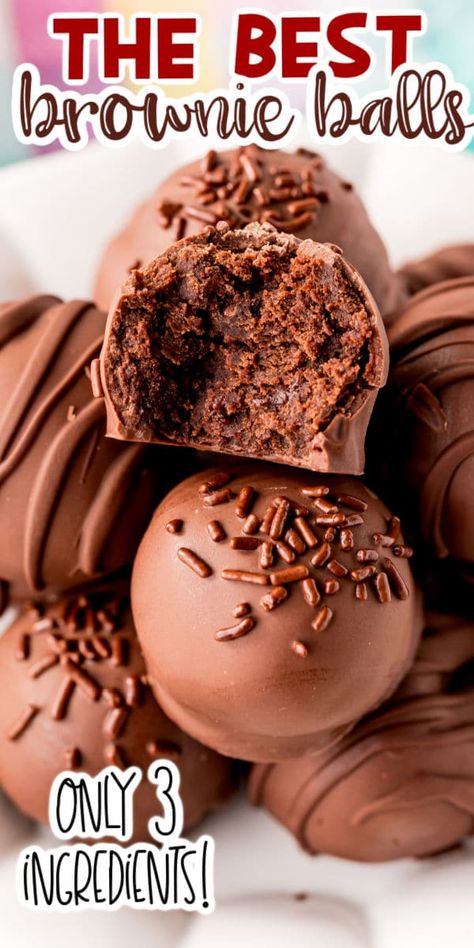 Dessert For Chocolate Lovers, Brownie Recipes With Melted Chocolate, Easy Cookie Ball Recipes, Fudge Truffle Balls, Desserts You Can Eat With Your Hands, Brownie Batter Truffles, Brownie Cake Balls Recipe, How To Make Cake Balls Easy, Melting Chocolate Ideas