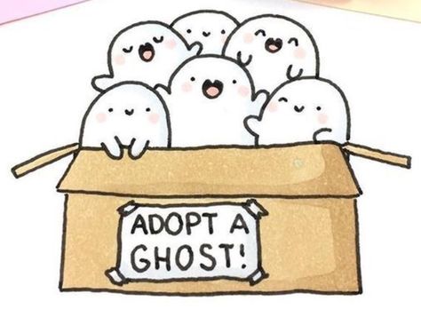 Adopt a Ghost by Kira Kira Adopt A Ghost Diy, Ghost Cartoon Cute, Little Ghost Drawing, Ghost Art Cute, Adopt A Ghost, Spooky Doodles, Doodles Halloween, Funny Quote Prints, Ghost Drawing