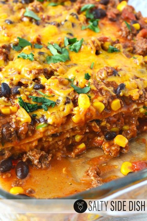 Ground Beef Casadillas Recipes, Hamburger And Corn Tortilla Recipes, Mexican Casserole With Beef Tortilla, Flour Tortilla Casserole Recipes, Mexican Casserole With Corn Tortillas, Taco Bake Casserole With Tortillas, Paleo Casseroles, Tortilla Casserole Recipes, Beef Tortilla