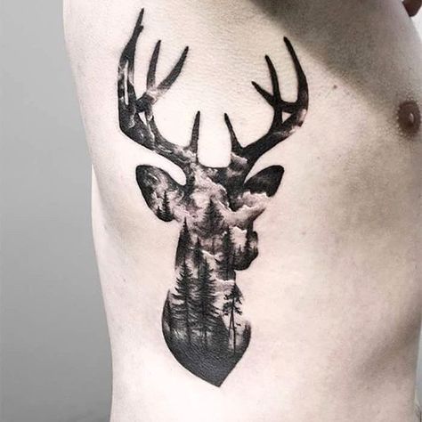 Tattoos Arm Mann, Antler Tattoos, Elk Tattoo, Antler Tattoo, Hogwarts Tattoo, Deer Tattoo Designs, Tattoos On Side Ribs, Stag Tattoo, Hunting Tattoos