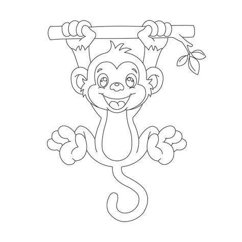 Animal Outline Drawing, Monkey Outline, Monkey Coloring Pages, Monkey Drawing, Animal Coloring Book, Monkey Illustration, Animal Outline, Book Cartoon, Animals Adorable