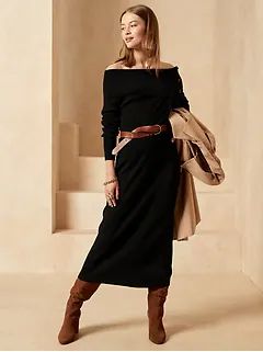 Sweater Over Dress, Knitted Dress Outfit, Elegantes Outfit Damen, Classy Business Outfits, Fall Sweater Dress, Long Sweater Dress, Black Sweater Dress, Event Outfit, Knit Stitch