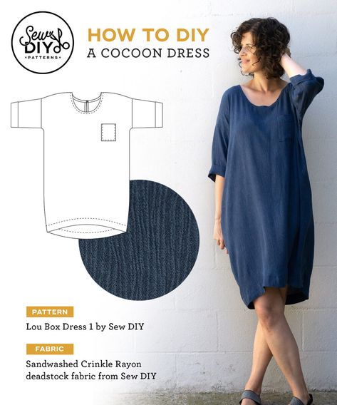 Linen Dress Pattern, Box Dress, Diy Sy, Dress Patterns Diy, Cocoon Dress, Sew Ins, Dress Sewing Pattern, Dress Sewing, Diy Dress