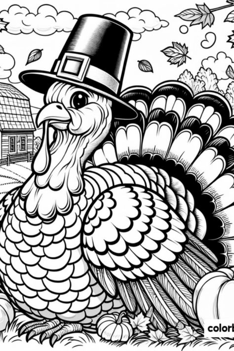 Get into the festive spirit with this adorable and free printable Thanksgiving Turkey coloring page! Perfect for kids, this delightful turkey is sporting a fun hat surrounded by pumpkins and autumn leaves. Great for a holiday crafting activity, this coloring page encourages creativity and fun at home or in classrooms. Children will love bringing this turkey to life with their favorite colors, making it a perfect addition to Thanksgiving celebrations. Download your free coloring page now! Thanksgiving Adult Coloring Pages Free, Farm Backdrop, Colorful Thanksgiving, Turkey Coloring, Thanksgiving Drawings, Thanksgiving Coloring Sheets, Free Thanksgiving Coloring Pages, Free Printable Thanksgiving, Pumpkins And Leaves