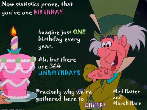 Remember to celebrate the unbirthday's sometimes too! Happy Unbirthday Cards, Unbirthday Party Ideas, Happy Unbirthday, Alice In Wonderland Quotes, Medicine Garden, Wonderland Aesthetic, Alice In Wonderland Aesthetic, Party Quotes, To Alice