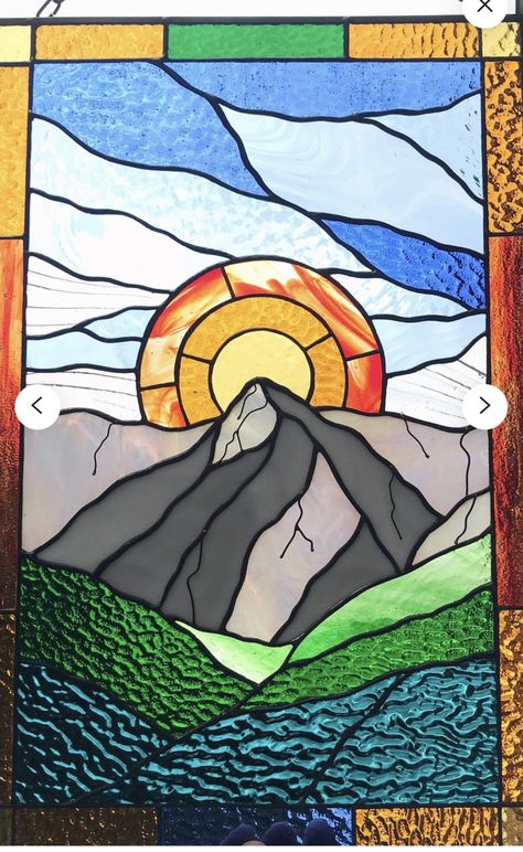 Stained Glass Mountains Patterns, Stained Glass Mountain Scene Patterns, Stained Glass Scenery Landscapes, Stained Glass Lake Scene, Stained Glass Forest Scene, Glass Painting Designs, Glass Designs, Painting Designs, Stained Glass Designs