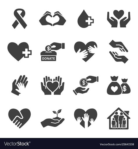 Set charity and donate icon vector image Charity Logo Design Inspiration, Welfare Logo, Ngo Logo, Charity Logo Design, Charity Logo, Identity Card Design, Compass Icon, Marker Icon, Charity Logos