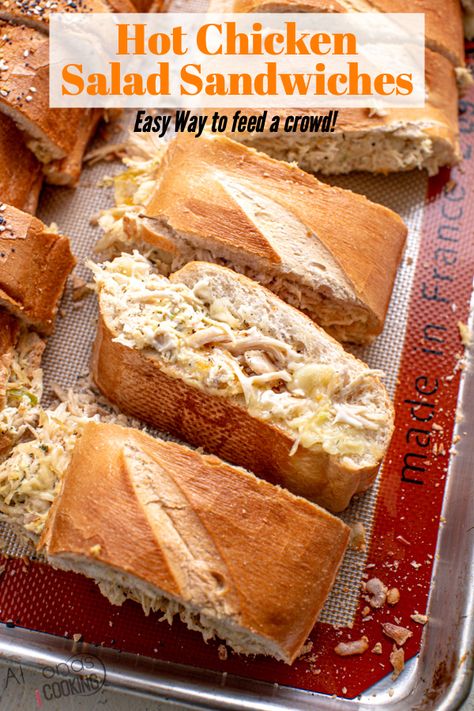 Hot Chicken Sandwiches Shredded, Warm Chicken Salad Sandwich, Chicken Salad Melt Sandwich, Easy Chicken Sandwich Recipes Simple, Sandwiches With Rotisserie Chicken, Soup Salad Sandwich Party, Hot Chicken Salad Sandwich, Chopped Chicken Sandwich, Baked Chicken Sandwich Recipes