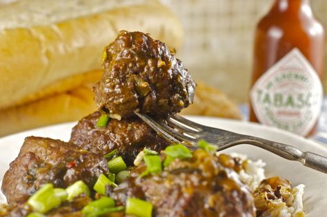 Meatball Fricassee, Cajun Meatballs, South Louisiana Recipes, Meatball Stew, Meatballs And Gravy, Cajun Cooking, Louisiana Recipes, The Holy Trinity, South Louisiana