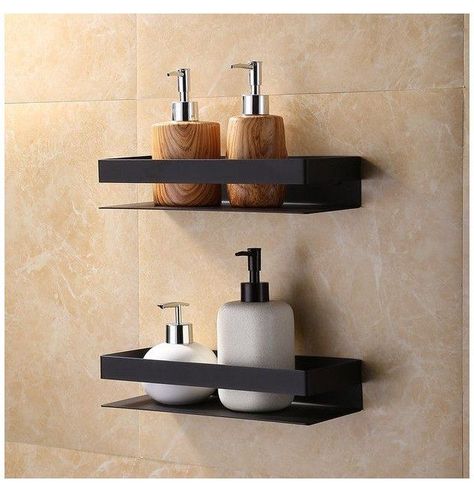 Black Bathroom Shelf, Black Bathroom Wall, Bathroom Wall Shelf, Bathroom Appliances, Black Bathroom Accessories, Shower Rack, Bathroom Wall Shelves, Shower Storage, Shower Organization