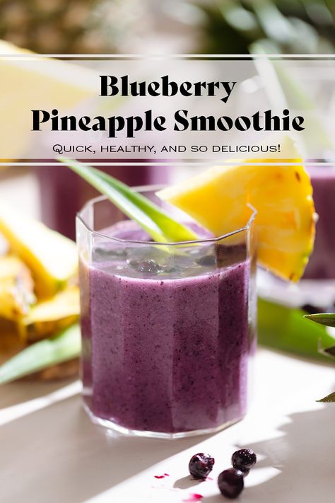 This Blueberry Pineapple Smoothie is tropical, refreshing, and packed with antioxidants and vitamins! It's the perfect healthy breakfast or snack for hot summer days. You can add protein powder to turn it into a more filling breakfast or keep it as a light snack for two. It's a great smoothie for kids and adults alike! Blueberry Pineapple Smoothie, Filling Breakfast Smoothie, Protein Powder Smoothie Recipes, Smoothie For Kids, Blueberry Drinks, Lemon Blueberry Pancakes, Protein Powder Smoothie, Blackberry Smoothie, Perfect Healthy Breakfast