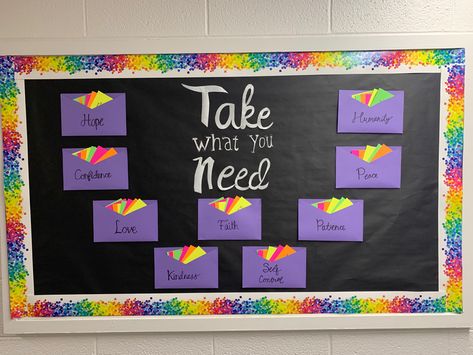 Bultin Boards Ideas, Sense Of Belonging Bulletin Board, Affirmation Wall Classroom, Sel Bulletin Board Ideas High School, Feedback Wall, College Bulletin Boards, Work Bulletin Boards, Interactive Bulletin Board, Ra Bulletin Boards