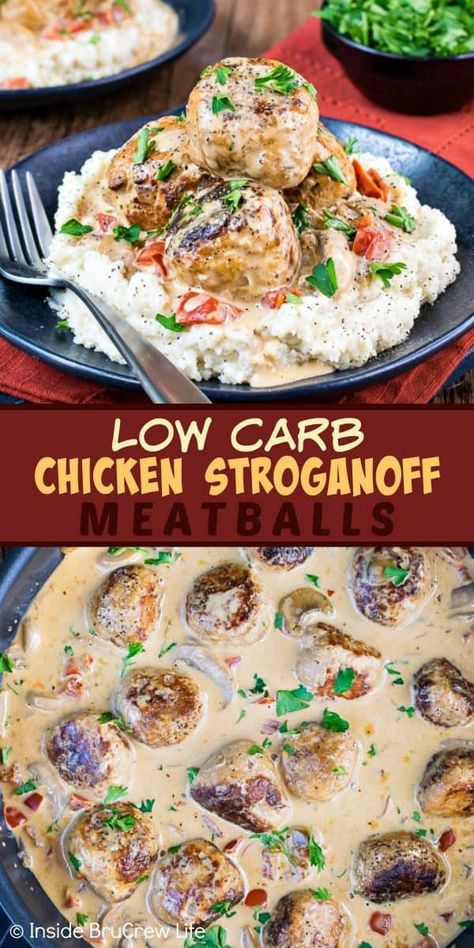 Meatballs And Mushroom Gravy, Stroganoff Healthy, Meatballs Stroganoff, Stroganoff Meatballs, Easy Chicken Meatballs, Meatball Stroganoff, Chicken Stroganoff, Lean And Green, Healthy Dinner Options