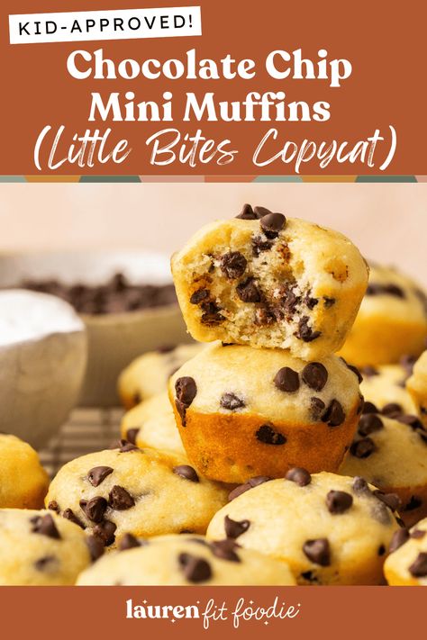 These super moist Chocolate Chip Mini Muffins taste just as good as store-bought but made with better ingredients. They're absolutely delicious and a must-make if you have fans of Little Bites in your house! Moist Chocolate Chip Muffins, Chocolate Chip Mini Muffins, Mini Muffin Tin Recipes, Mini Muffin Recipe, Mini Chocolate Chip Muffins, Chocolate Chip Muffin Recipe, Chocolate Muffin Recipe, Lunchbox Treats, Mini Bites