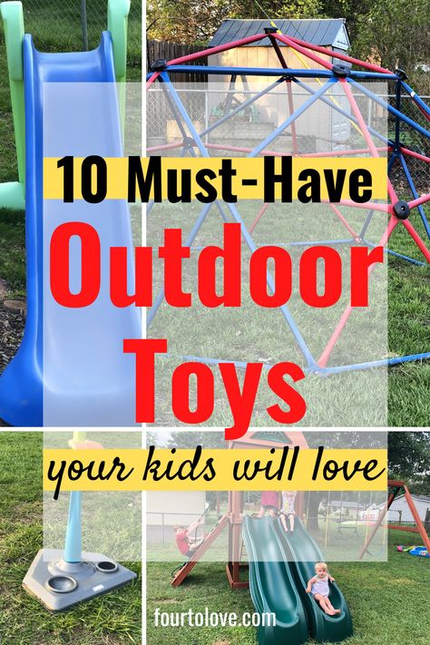 Can't go to the playground? Bring the playground to your house with these wonderful outdoor toys for kids! Click to see a list of outdoor toys for kids that should be in every backyard, including an amazing climbing dome! If you want to entertain your kids for hours in your backyard, click for this list of ten must-have outdoor toys for kids Backyard Toys For Kids, Outside Toys For Toddlers, Kids Garden Toys, Outside Toys For Kids, Diy Outdoor Toys, Climbing Dome, Kids Outdoor Playground, Outdoor Toys For Boys, Best Outdoor Toys