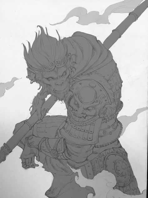 ArtStation - Sun Wukong, wang xiao Sun Wukong Art, Son Wukong, King Tattoo, Monkey Tattoos, King Tattoos, Geniale Tattoos, Sun Wukong, Japanese Tattoo Art, Monkey King