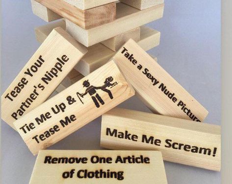 Party Blocks Jenga Drinking & Sexy Games by PrescottPineDesigns Jenga For Couples, Spicy Jenga, Dirty Jenga Ideas, Adult Jenga Ideas, Couples Jenga, Love Games For Couples, Jenga Diy, Dirty Games, Drunk Jenga