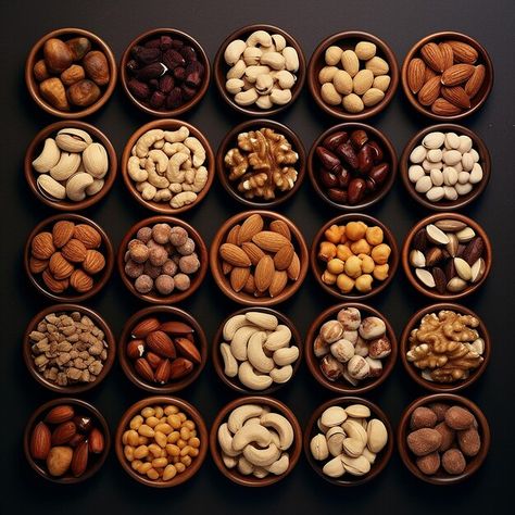 Photo nutty array topview collection of ... | Premium Photo #Freepik #photo Nuts Photography Ideas, Food Marketing Design, Grocery Design, Nut Photography, Popcorn Ideas, Dried Fruit Mix, African Cooking, Food Art Photography, Nut Recipes