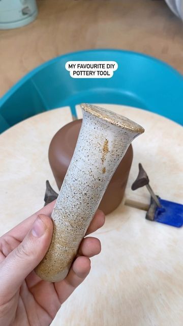 Nikolina Brown on Instagram: "My favourite (or most useful? /easiest to make?) pottery tool is this funky chunky stick that I use to brace the inside of pots when I stamp my logo. Just thrown on the wheel and glazed, simple as but so very helpful . . . #handmade #potterytools #smallbusiness #potterydiy" Ceramic Tools Diy, Pottery On The Wheel Ideas, Pottery Wheel Ideas Inspiration, Homemade Pottery, Funky Pottery, Pottery Ideas Wheel Thrown, Ceramic Supplies, Ceramic Tools, Pottery Pot