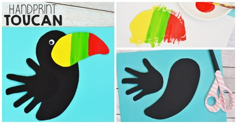 Handprint Toucan Craft For Kids - I Heart Arts n Crafts Toucan Preschool Craft, Toucan Craft, Rainforest Crafts, Jungle Crafts, Infant Daycare, Animals And Their Habitats, Children Projects, Toucan Art, Rainforest Theme