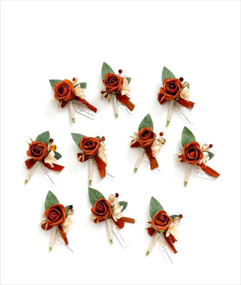 LINGS MOMENT Boutonniere Ceremony Groomsmen Groomsmen Boutonniere Terracotta, Burnt Orange Wedding Boutonniere, Terracotta Rose Boutonniere, Orange Boutonniere Wedding, Terracotta Boutonniere, Boutonniere Wedding Rustic Burnt Orange, Rust Orange Boutonniere, Burnt Orange Wedding Flowers, Lings Moment