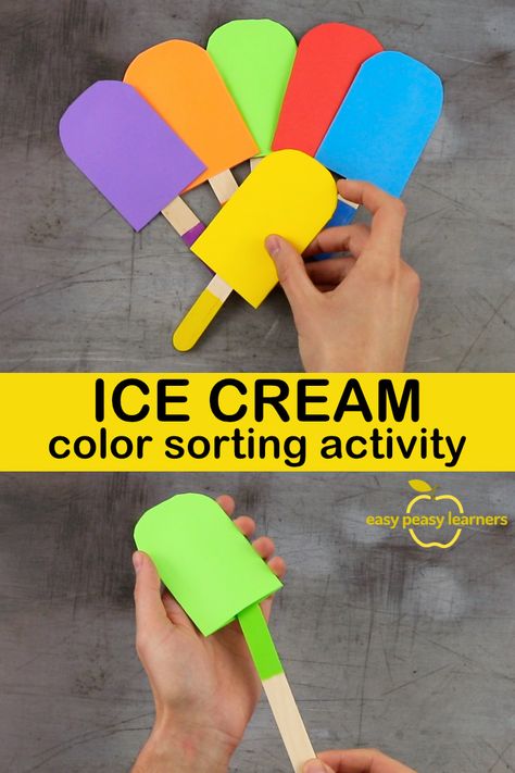 Ice Cream Large Motor Activities, Fine Motor Ice Cream Activities, Popsicle Ice Cream Craft, Ice Cream Eyfs Activities, Toddler Ice Cream Activities, Preschool Popsicle, Quiet Book Printable, Ice Cream Template, Color Activities For Toddlers