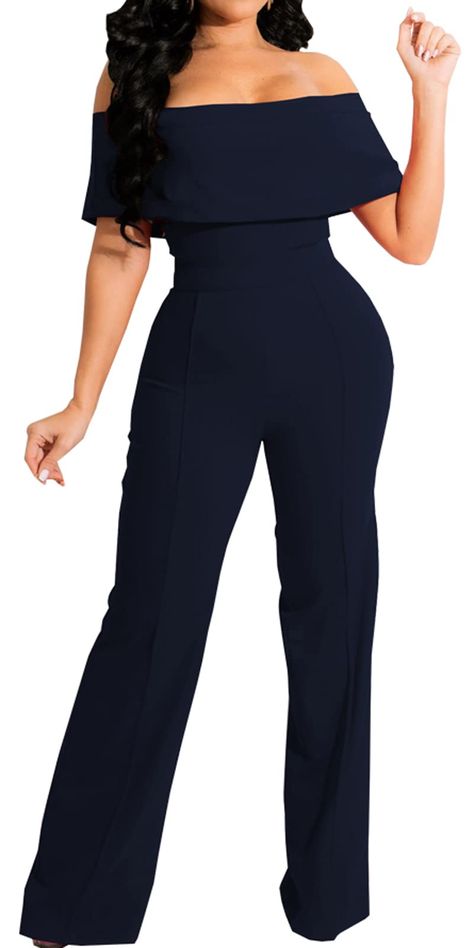 PRICES MAY VARY. 【Style】:Elegance never goes out of style! The wide leg pants jumpsuits make you look slimmer .And the jumpsuits ruffle design and off shoulder designed perfect show your figure. 【Design】:Plus Size,Straight Wide Pants,Breast Wrap Ruffle,with Belt. This sexy jumpsuits design who dresses it will be the eye-catching and chic person at the party club night or in the crowd, showing your fashion and sexy. 【Occasion】: The sexy elegant jumpsuits are convenient to wear,perfect for many Oc Semiformal Outfit Party, Semi Casual Wedding Attire Guest, 20 Year High School Reunion Outfit, Elegant Jumpsuits For Women, Business Cocktail Attire Women, Casual Rehearsal Dinner Outfit Guest, Evening Cocktail Attire For Women, December Graduation Outfit College, Pinning Ceremony Outfit