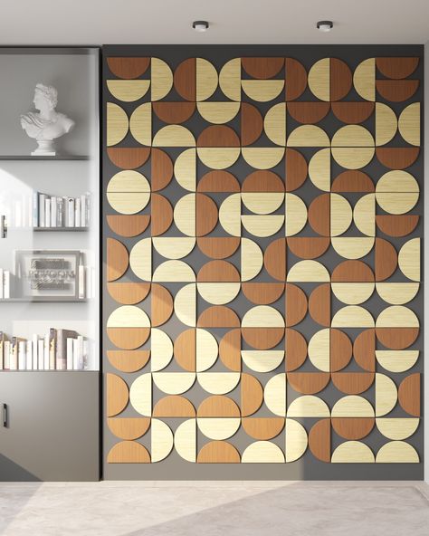 Half Round Wood Panel, Mcm Wood Wall, Mcm Wood Wall Art, Geometric Wall Panel, Half Circle Accent Wall, Geometric Wood Wall Art Diy Pattern, Mid Century Accent Wall, Diy 3d Wall Art, Room Decor Pieces