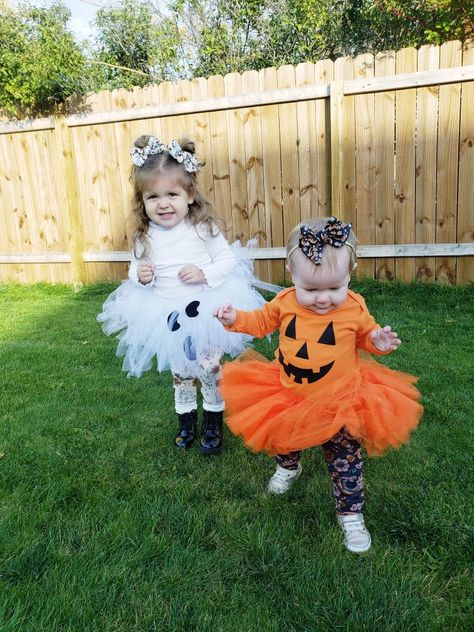 Toddler Tutu Costume, Toddler Sister Costumes, Toddler Sister Halloween Costumes, Toddler Ghost Costume Girl, Sister Halloween Costumes Toddler Baby, Sister Halloween Costume Ideas, Toddler Girl Halloween Costume Ideas, Sibling Halloween Costumes Sisters, Halloween Costumes Toddler Girl