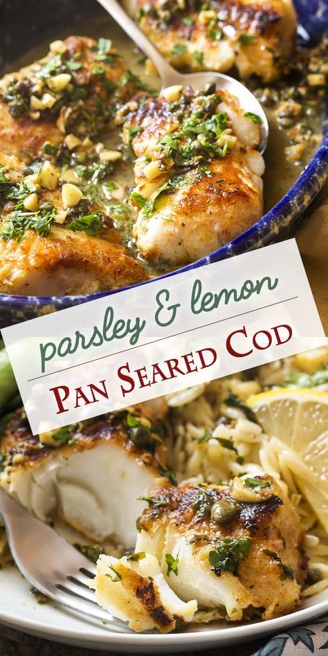 Pan Seared Cod, Seared Cod, Cod Fish Recipes, Caper Sauce, Fish Dinner Recipes, Low Carb Meal, Healthy Weeknight Meals, Cod Recipes, Fish Recipes Healthy