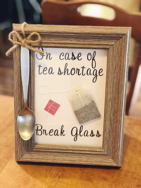 Quirky Craft: Break In Case Of Tea Shortage Tea Time Crafts, Tea Related Gifts, Tea Gift Ideas Diy, Tea Lover Gifts Ideas, Kitchen Tea Gift Ideas, Tea Shop Ideas, Tea Shop Decor, Tea Gift Ideas, Tea Lover Gifts