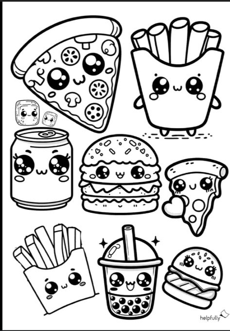 Coloring Page Kawaii, Cute Colouring In Pages, Food Colouring Pages, Kawaii Colouring Pages, Food Coloring Pages Free Printable, Cute Food Doodles, Dessert Coloring Pages, Coloring Pages Kawaii, Fun Coloring Pages For Kids