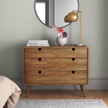 Joss & Main Holst Upholstered Low Profile Standard Bed & Reviews | Wayfair Mid Century Modern And Boho, Dresser Dresser, Dresser Wood, Furniture Flipping, Solid Wood Dresser, 3 Drawer Dresser, Wayfair Furniture, Attic Bedroom, House Decorations