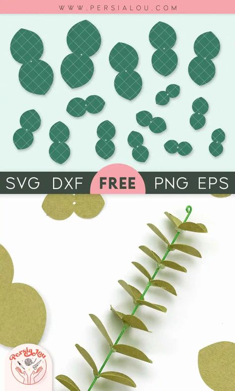 DIY Paper Eucalyptus + Free SVG Cut Files - Persia Lou Eucalyptus Svg File Free, Ivy Leaf Template, Eucalyptus Leaf Template, Paper Eucalyptus Diy, Paper Flowers Template Free Printable, Paper Leaf Template, Eucalyptus Template, Eucalyptus Svg, Paper Flower Stems