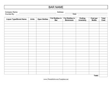 Bars and pubs can use this inventory list to track the number of liquor bottles in stock. It is available in PDF, DOC, or XLS (spreadsheet) format. Free to download and print Liquor Inventory Spreadsheets, Bar Inventory Template, Bar Inventory Sheet, Spreadsheet Template Business, Inventory Management Templates, Bar Printables, Free Spreadsheets, Business Binders, Timesheet Template