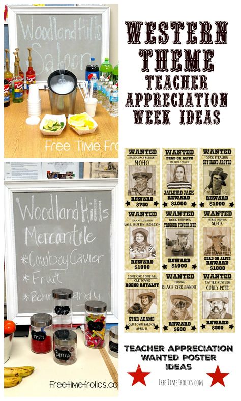 Wild West Teacher Appreciation week Teacher Appreciation Week Ideas, Appreciation Week Ideas, Teacher Appreciation Week Themes, Teacher Appreciation Themes, Teachers Week, Staff Appreciation Week, Staff Appreciation Gifts, Coffee Gift Basket, Appreciation Message