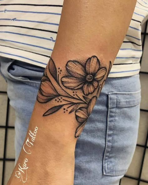 Whole Wrist Tattoos, Flower Bracelet Tattoos For Women, Turquoise Bracelet Tattoo, Side Wrist Tattoo Cover Up, Lower Arm Cover Up Tattoos For Women, Arrow And Flower Tattoos For Women, Sunflower Bracelet Tattoo, Inner Wrist Cover Up Tattoos For Women, Wrap Around Wrist Tattoos For Women